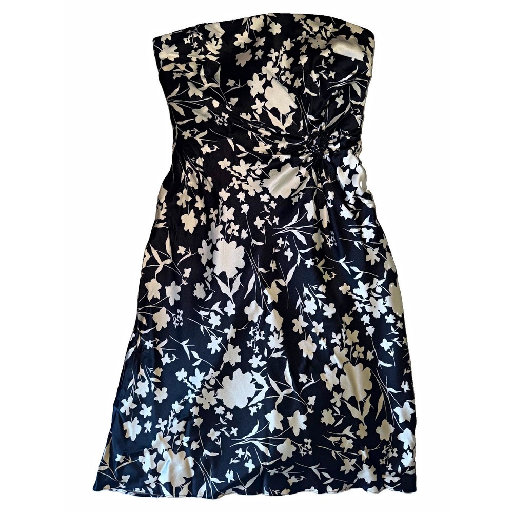 Kay Unger New York 100% Silk Strapless Floral Dress Black Ivory Size 10
